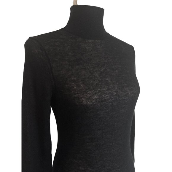 Autumn Cashmere Second Skin Sheer Mock Sweater in Black Medium New Knit Top - Picture 6 of 13